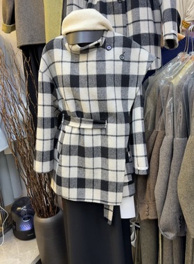 十三行现货2025秋冬新款韩版时尚格子拼接羊毛外套S68299W443