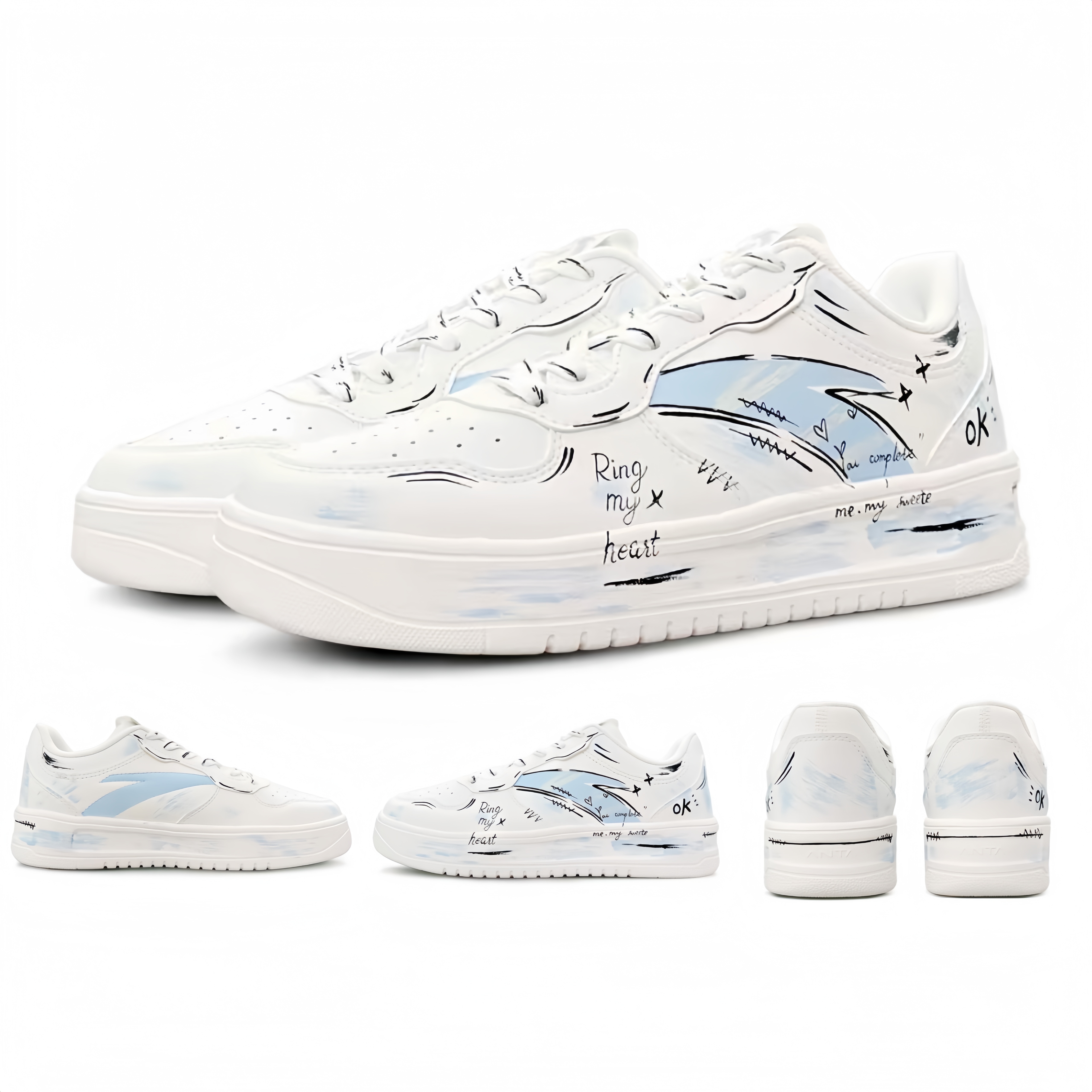 【定制球鞋】Anta安踏 轻松伪艺术家手绘涂鸦低板鞋男款白蓝色