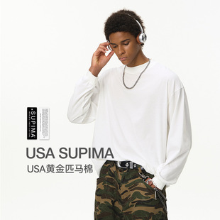 体恤百搭小高领男士 USA黄金匹马棉长袖 纯色基础款 新品 上衣 T恤秋季