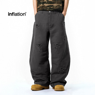 春夏新品洗水割破弯刀长裤美式街头baggy镰刀阔腿裤宽松工装裤男