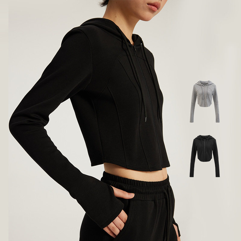 空气层短款连帽外套春夏新品lulu休闲运动修身百搭收腰长袖上衣女