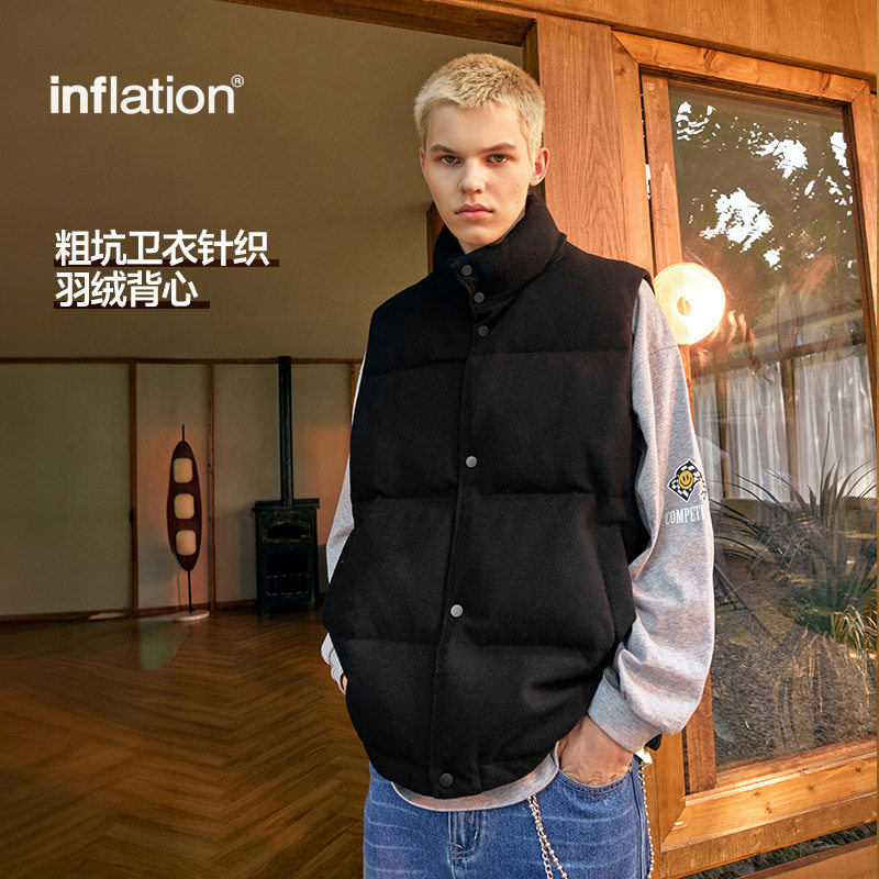 街头潮牌粗坑卫衣针织羽绒背心秋冬新品90白鸭绒韩系马甲外套男士