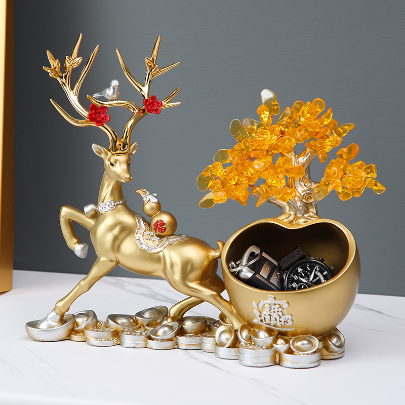每分美鹿摆件玄关钥匙收纳发财树
