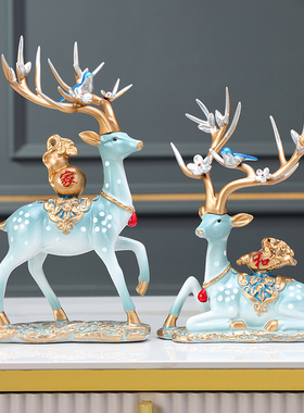 乔迁新居礼品招财福鹿摆件轻奢高档玄关客厅酒柜新家居装饰品结婚