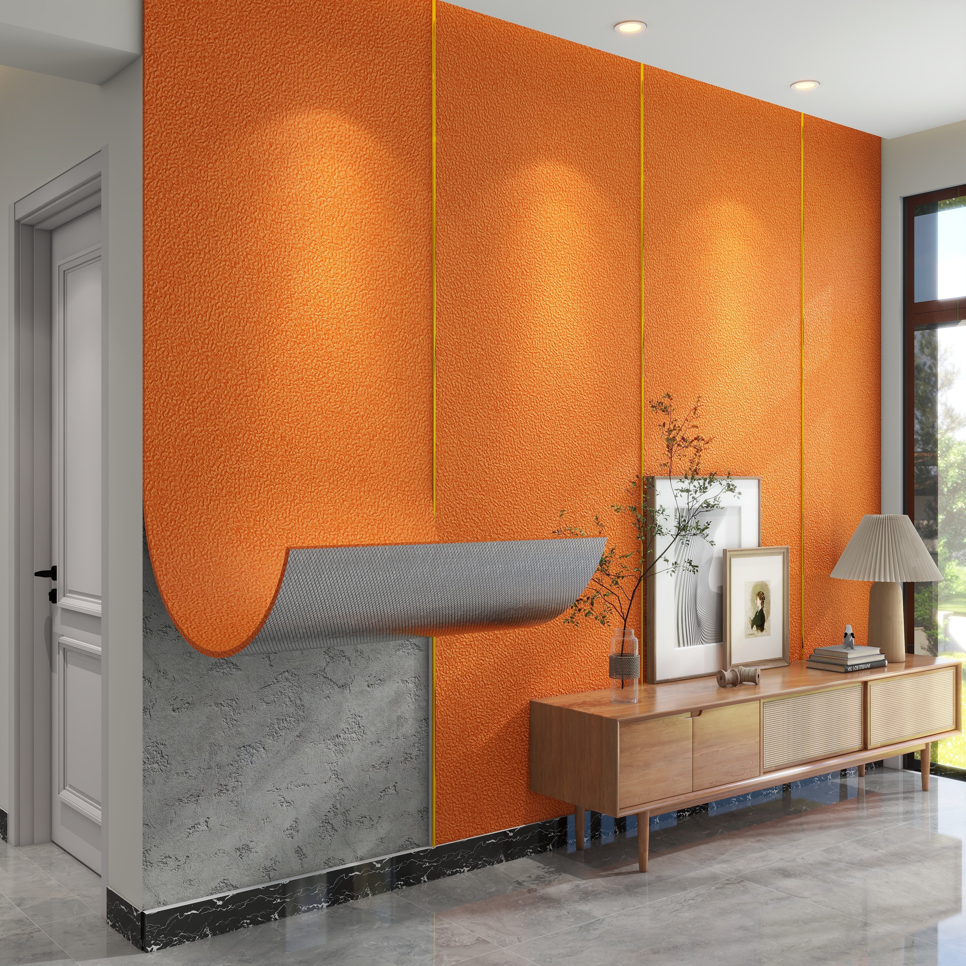 橙色自粘墙纸水泥墙专用墙贴板墙壁纸墙布墙裙护墙板防水贴纸防潮,家居饰品,软装墙贴,淘宝优惠券,粉丝福利购,淘宝优惠卷