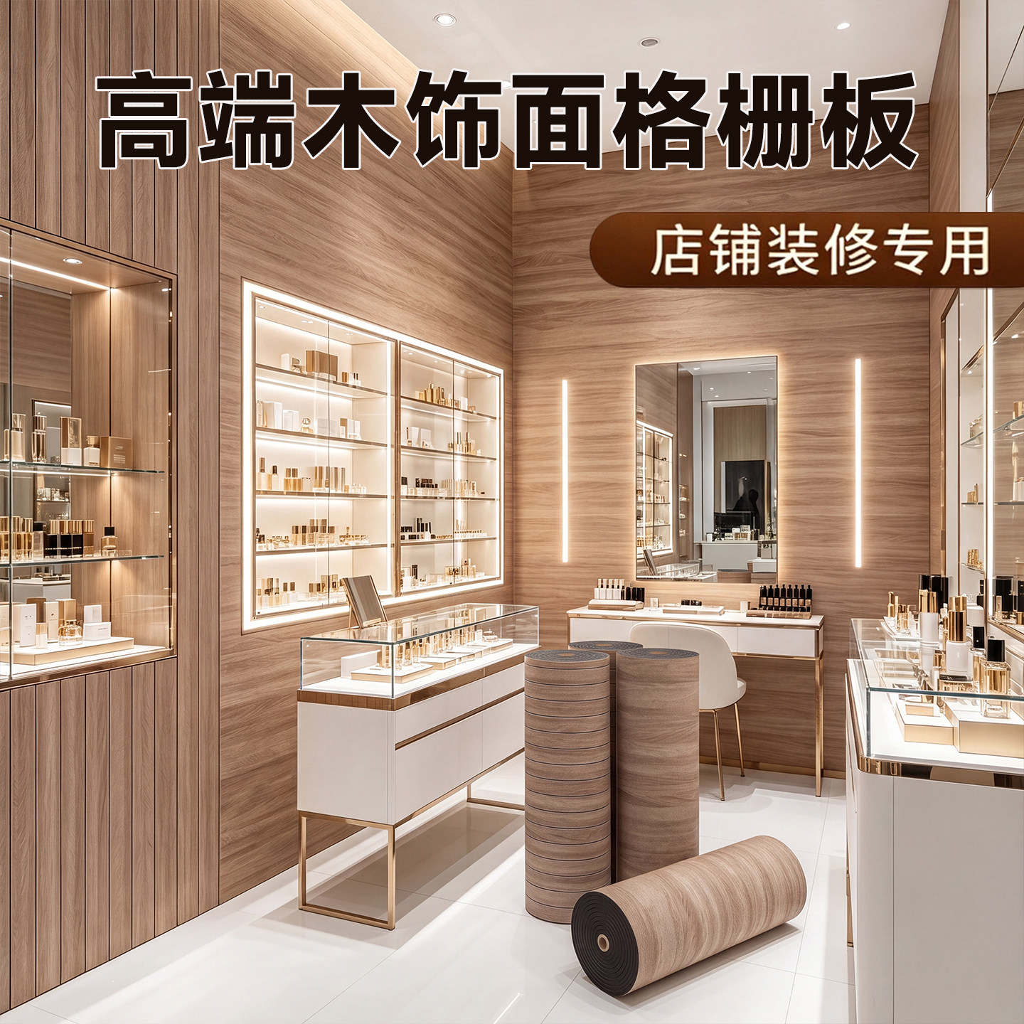 3d立体格栅板墙贴面装饰仿木纹铝塑板墙纸自粘商用餐饮掉灰墙专用