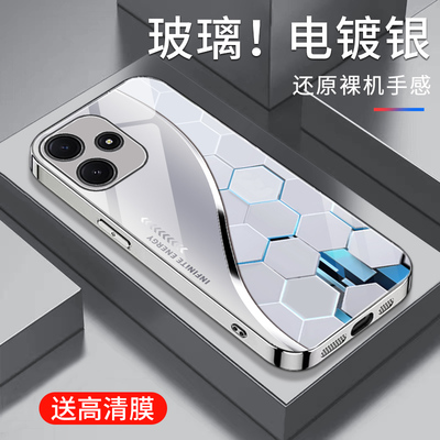 适用于红米note12R手机壳电镀银玻璃简约新款男女网红创意note12r保护套镜面时尚潮牌硅胶手机套高颜值商务边