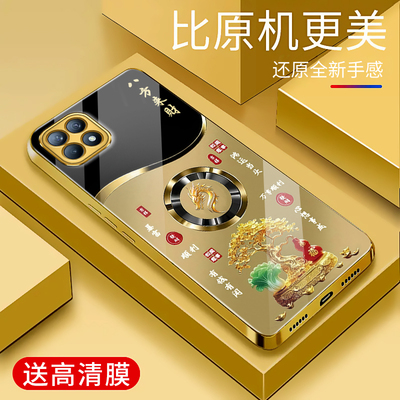 适用于OPPOReno4se手机壳电镀金玻璃简约新款硬壳reno4se男女轻奢生肖保护套镜面时尚潮牌OPPO手机套超薄外壳