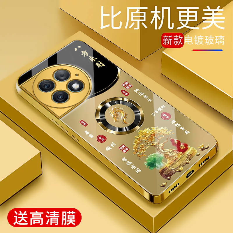 适用于一加Ace2pro手机壳电镀金玻璃简约新款男女轻奢生肖保护套镜面时尚OnePlus潮牌硅胶手机套高颜值商务边
