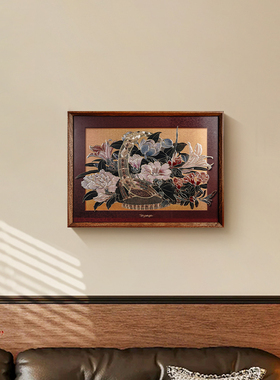 手工錾刻李嵩花篮图铜雕刻画