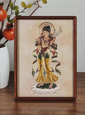 《观世音菩萨》铜雕画桌面摆件手工錾刻敦煌壁画佛像书房装饰摆台
