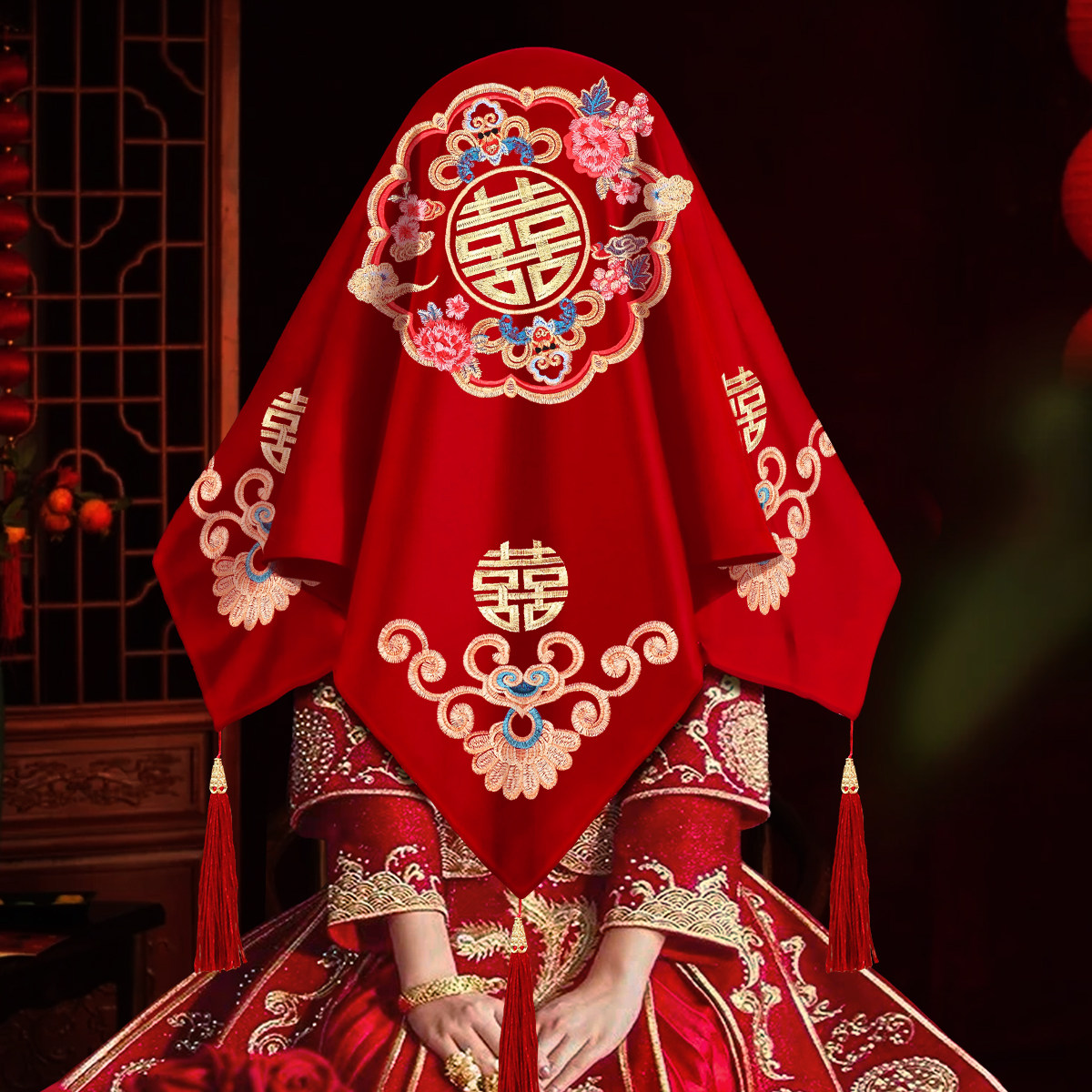 红盖头新娘结婚用的高级头纱图片