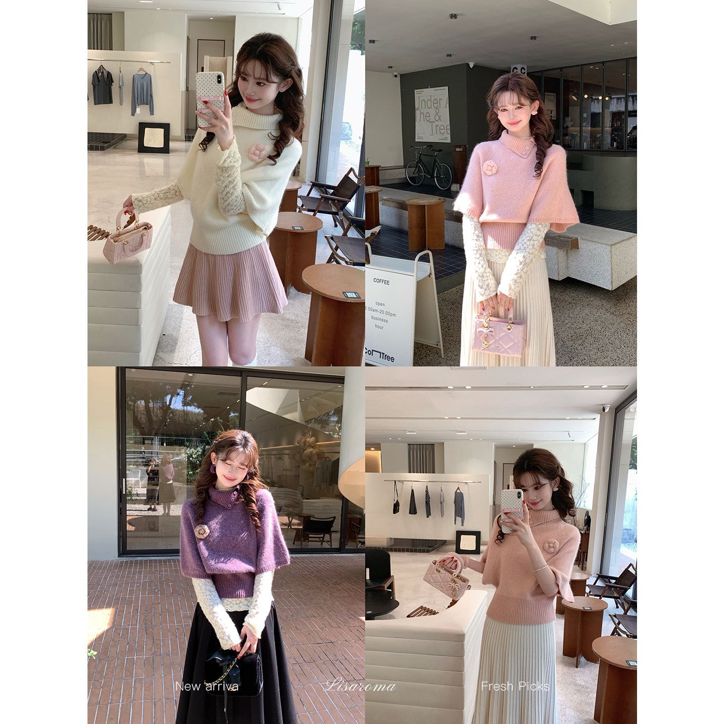 一生罗曼【奶雾日记】法式斜扣翻领兔毛毛衣女秋冬宽松落肩上衣
