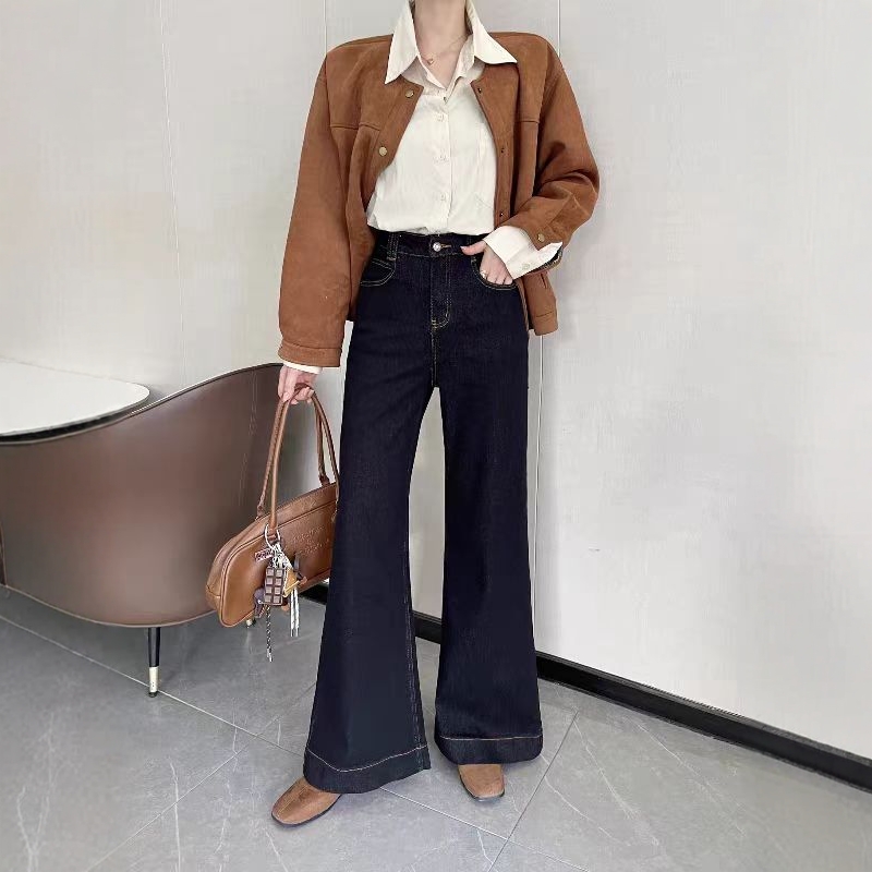 0120永久蓝牛仔加绒喇叭裤【28码腰围66拉伸80裤长100】