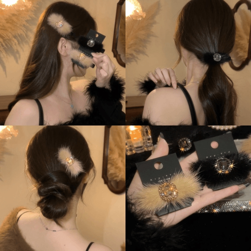 秋冬毛绒水钻发夹女2025新款前额侧边夹刘海夹高级感鸭嘴夹头饰