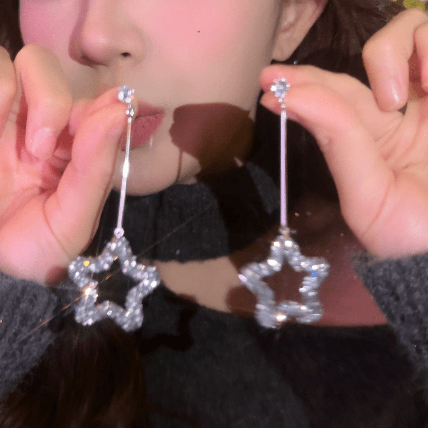 超闪满钻柏林灰星星耳钉女2025新款爆款小众设计感耳环高级感耳饰