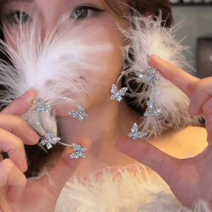 超仙羽毛闪钻蝴蝶耳骨夹女2026新款无耳洞精灵耳挂高级感耳夹耳饰