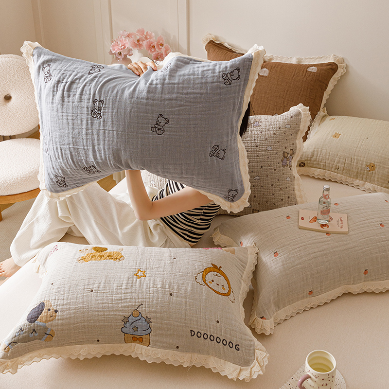 花边纯棉纱布枕巾全棉纱布