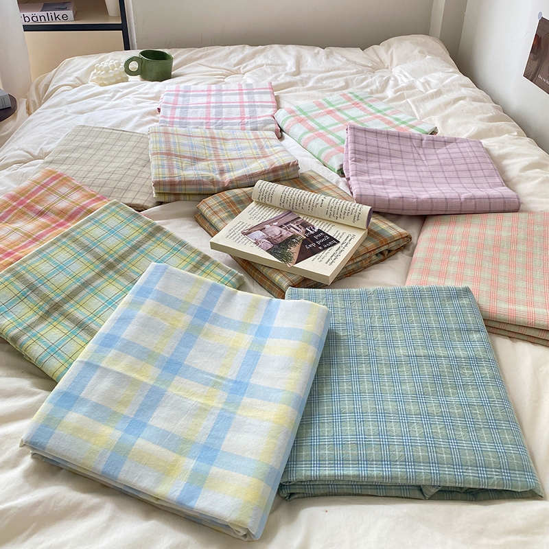 全棉水洗棉床单单件纯棉格子被单