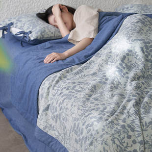 全棉双层纱纯棉夏凉被空调板四件套可水洗夏天薄款 薄被 被子夏季