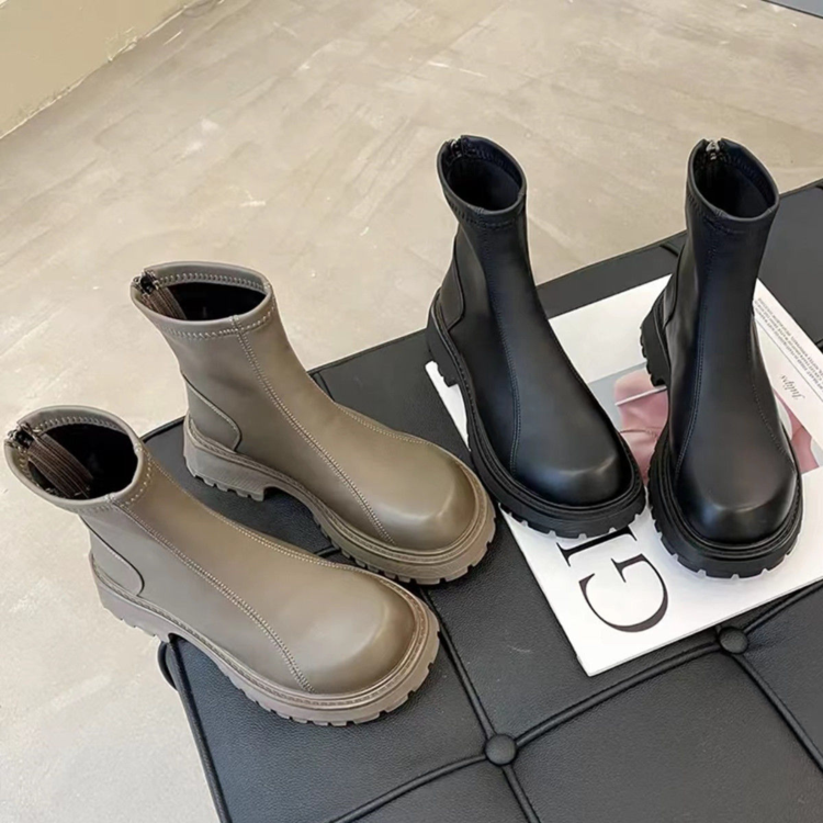 品牌鞋真皮马丁靴女2025秋冬新款加绒厚底瘦瘦靴后拉链切尔西短靴,女鞋,时装靴,淘宝优惠券,粉丝福利购,淘宝优惠卷