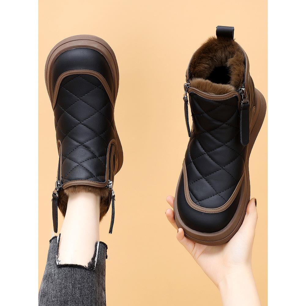 断码真皮雪地靴女皮毛一体2025冬新款加绒加厚平底防滑保暖大棉鞋