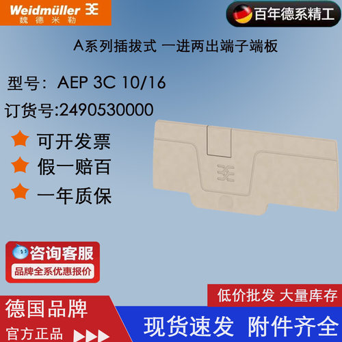 魏德米勒AEP 3C 10/16 A系列插拔式 一进两出端子端板 2490530000