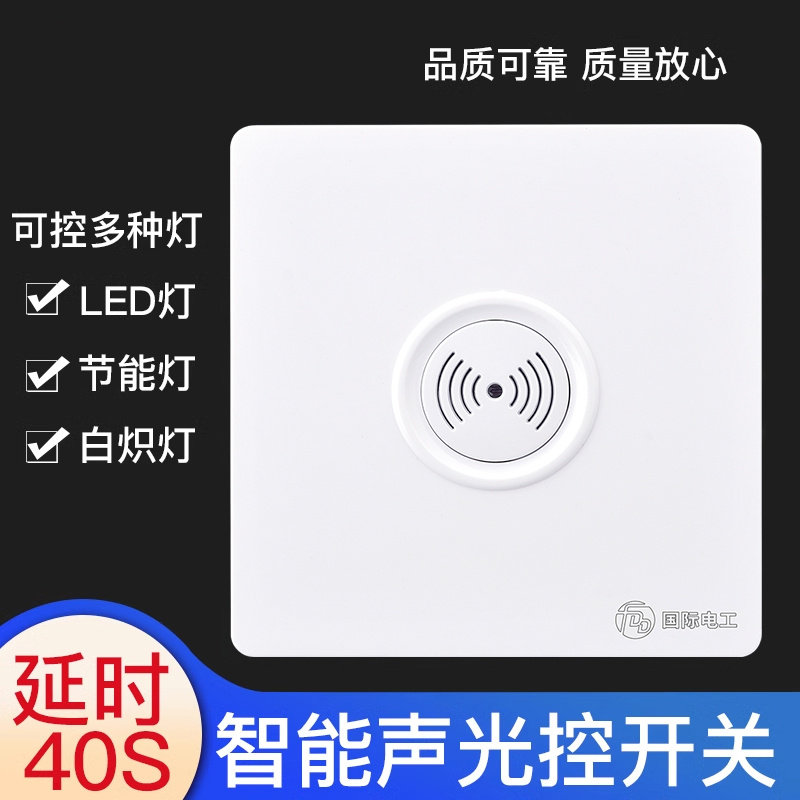 86型暗装大功率 二线声光控感应开关 220v节能灯楼道延时感应面板