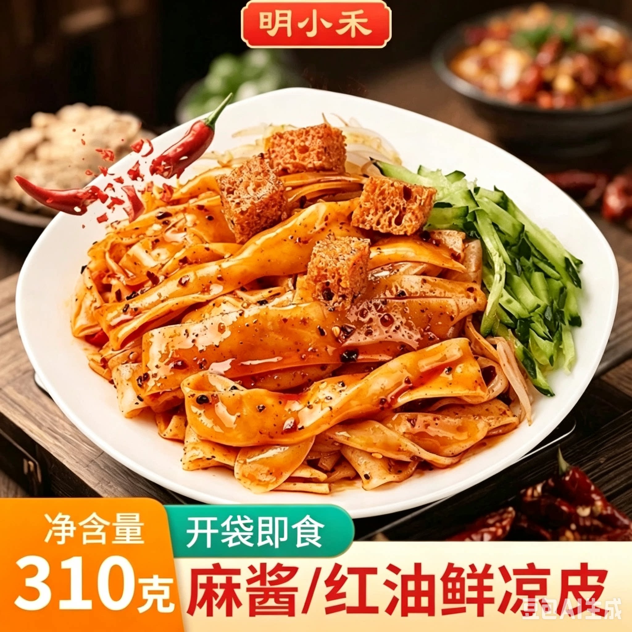 夏季热卖】明小禾鲜凉皮310g*7袋红油麻酱开袋即食夜宵速食品批发