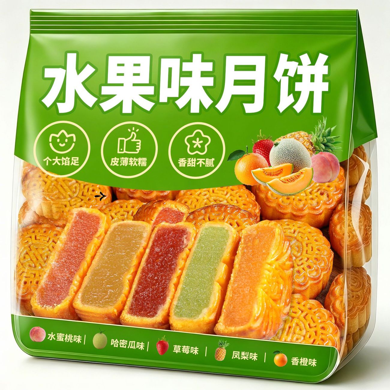 广式月饼水蜜桃凤梨榴莲水果味糕点零食中秋节送礼点心下午茶批发