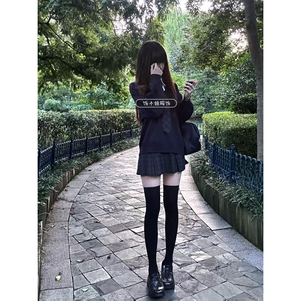 学院风秋冬制服JK制服毛衣v领新款上衣女百搭格裙套装长袖针织衫