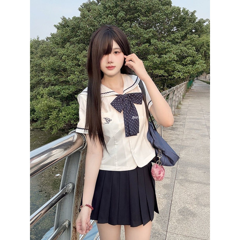 中山道线水手服jk制服短袖上衣衬衫短款百搭可爱甜美学院风短裙女