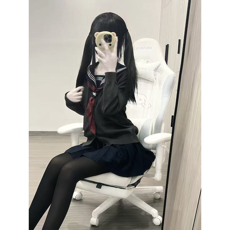 小众叠穿开衫原创时尚休闲基础款绀领白长袖中间服2025绀JK裙套装