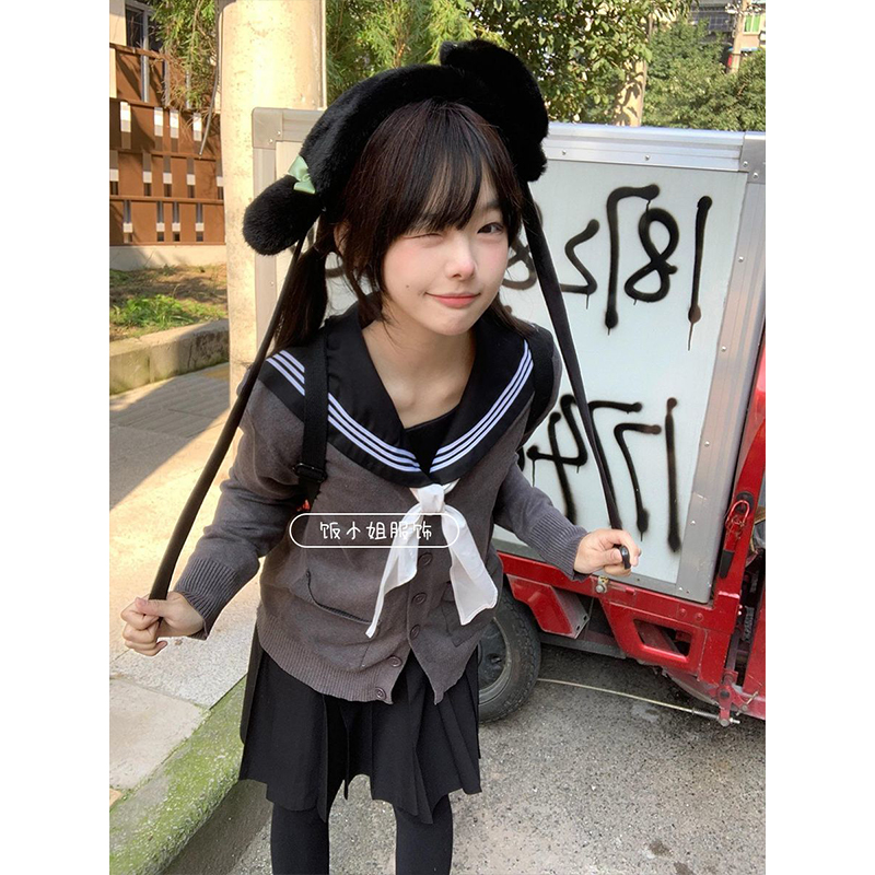 软妹风JK制服三本水手服穿搭秋冬针织开衫毛衣短裙甜妹学院套装女