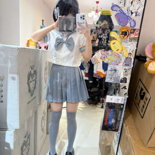 水手服基础款 灰三本短袖 日系学生中间服女 萌妹套装 正统JK制服新品