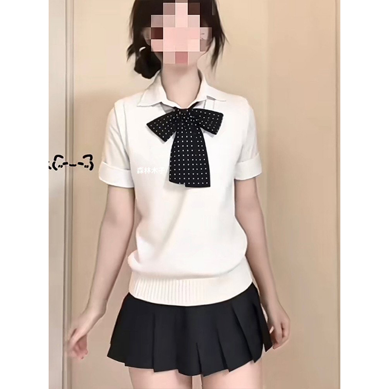 JK制服百搭背心马甲针织衫毛衣薄款纯色短袖白衬衫JK裙套装学院风