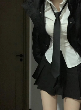 ak妹收腰衬衫上衣女长袖学院风修身显胸大显瘦白色辣妹百搭jk衬衣