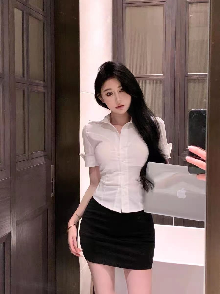 夏季ol制服套装工作服职业装气质女白衬衫包臀裙子酒店前台黑包裙