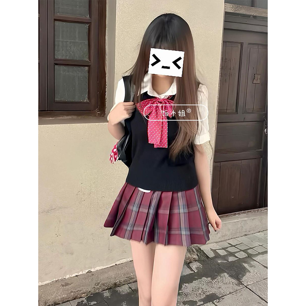 日系JK制服原创甜辣套装马甲背心毛衣上衣学院风校供感小辣椒格裙
