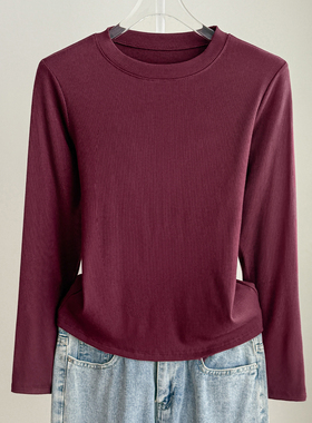 莫代尔螺纹圆领打底衫女2025新款洋气内搭高级感修身长袖早秋上衣