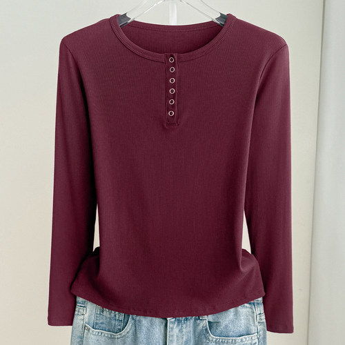 五扣圆领打底衫女内搭长袖