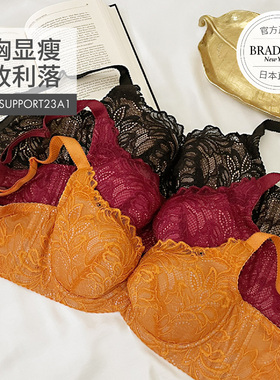 bradelis new york透气蕾丝大胸大码聚拢宽背全罩杯侧收调整内衣