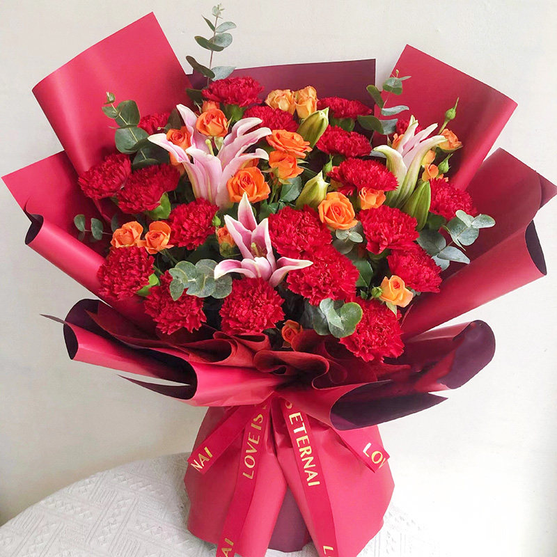 西安百合康乃馨花束送妈妈送长辈生日鲜花速递同城配送渭南宝鸡店