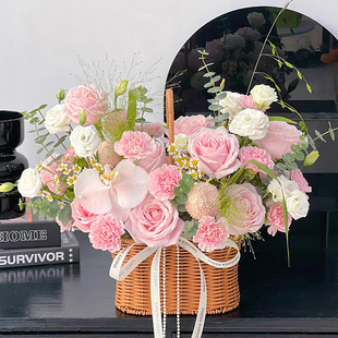 手提花篮玫瑰向日葵生日鲜花速递同城配送北京上海广州深圳杭州店