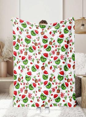 1pc Christmas gift Grinch digital printed flannel blanket, w