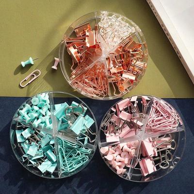 72Pcs Color Binder Clips Paper Clips Push Pin Set Rose Gold