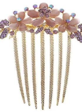 Metal Hair Combs Rhinestone Flower Wide Tooth Comb Clip For