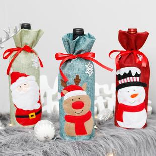 doll red wine Christmas cover linen bottle 酒瓶套 decoration