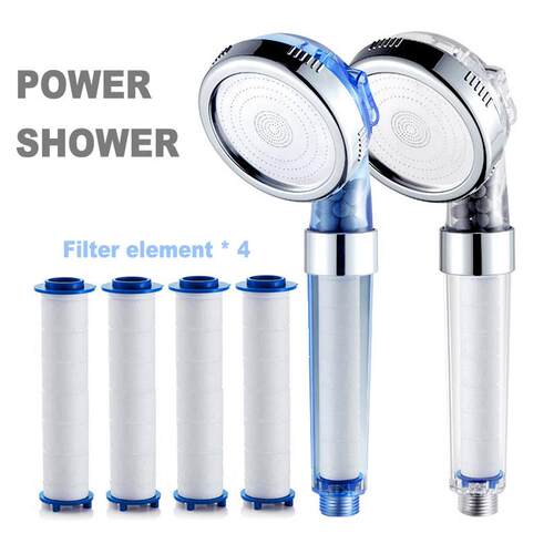 Shower head purification filter element power showerhead
