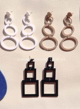 European and American Exaggerated Geometric Stitching Earrin